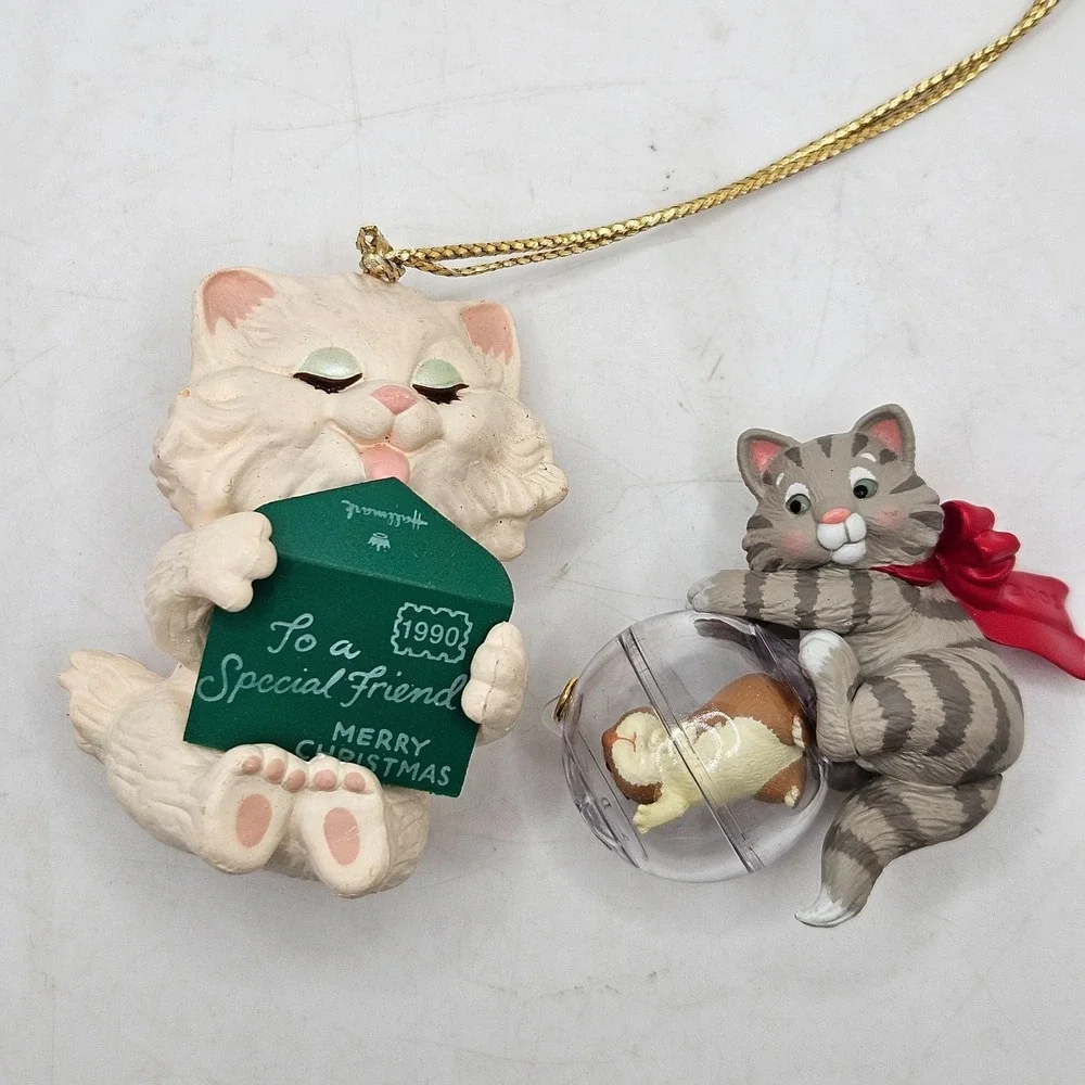 Vintage Cat Christmas Ornament Lot Special Friend Kitten Hamster